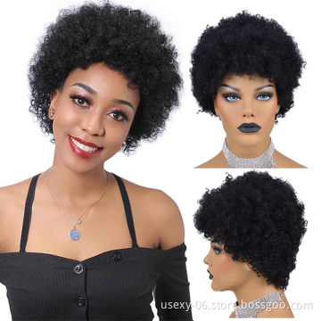 China wholesale vendors cheap short afro kinky curly pixie cut brazilian virgin human hair wigs for black women